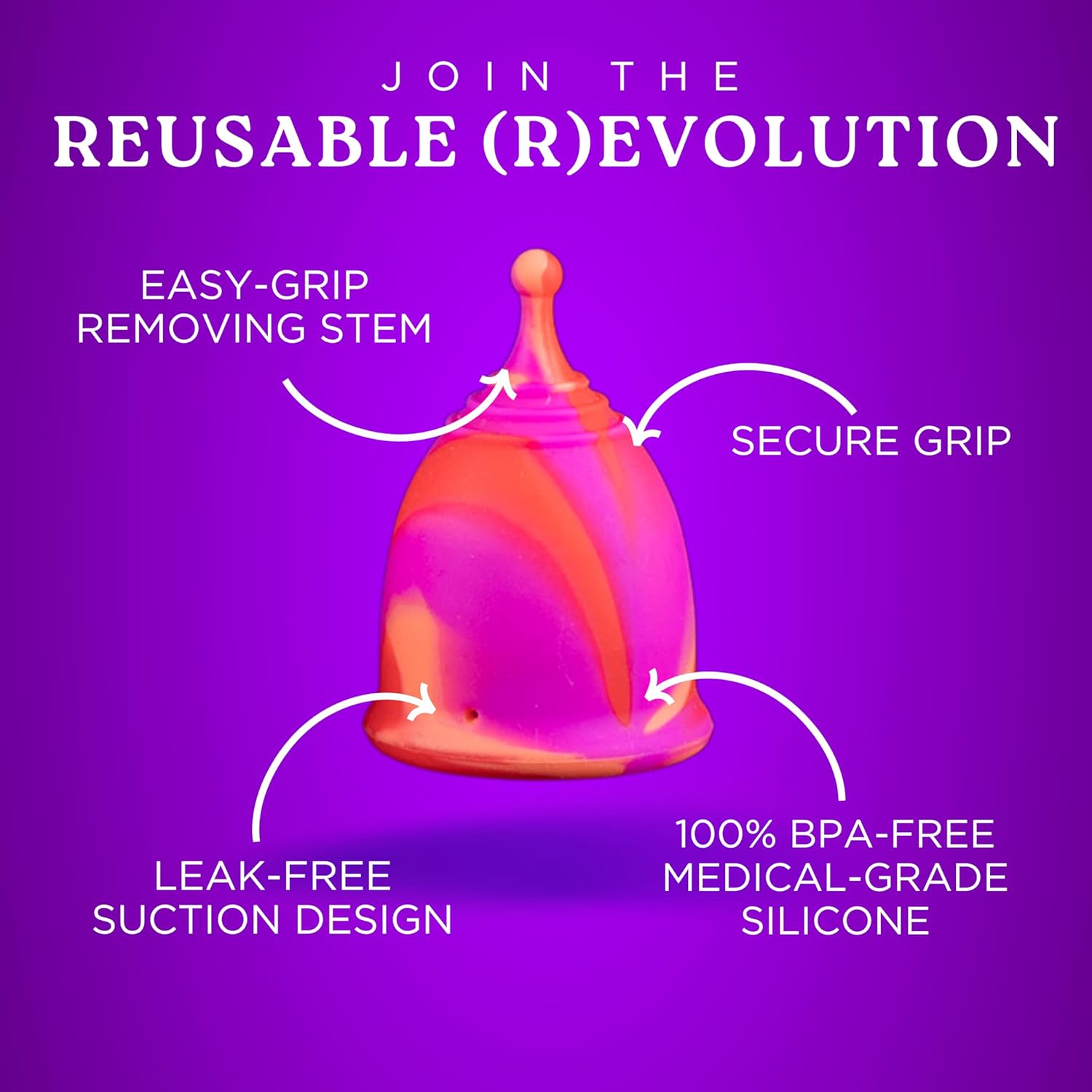 Reusable Menstrual Cup -100% Medical Grade Silicone - No Metals or Toxins - Soft & Comfortable Period Care - Leak Free - 10 Hours of Protection - Size AA-Rose Rage