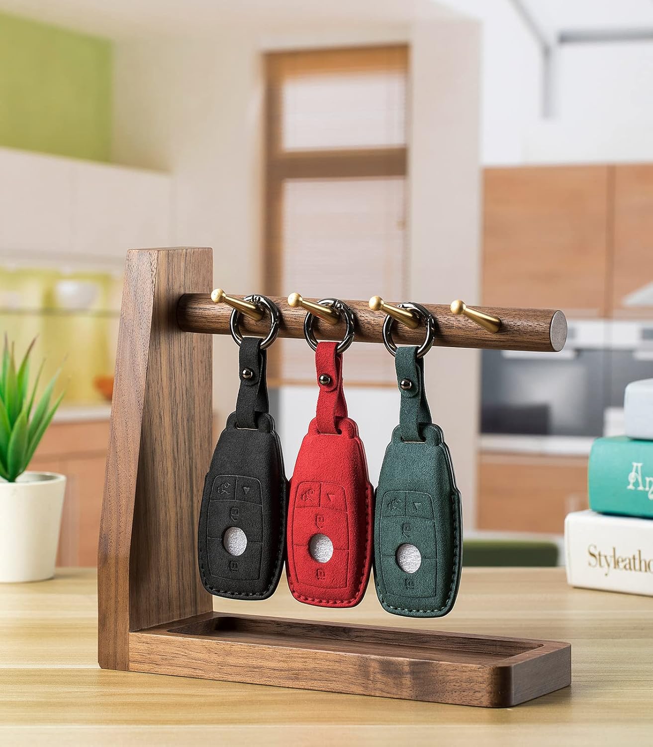 Suede Genuine Leather Smart Key Fob Case with Leather Key Strap Compatible with Mercedes-Benz A, C, E, S, CLA, CLS, GLA, GLB, GLC, GLE, GLS, G Class 2017-2024 (4-Button) - Image 3