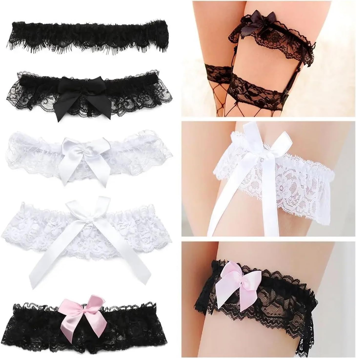 4pcs Lace Bowknot Garter Set for Bride Thigh Strap Lingerie Accessory