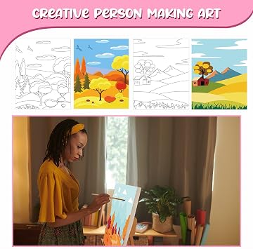 Sherr 75 Pcs 15 Set Sceneries Pre Drawn Canvas Kit for Painting Craft Sip and Paint Kit for Adults Summer Pre Printed Canvas Painting Favor for Virtual DIY Birthday Gifts Adult's Date Party