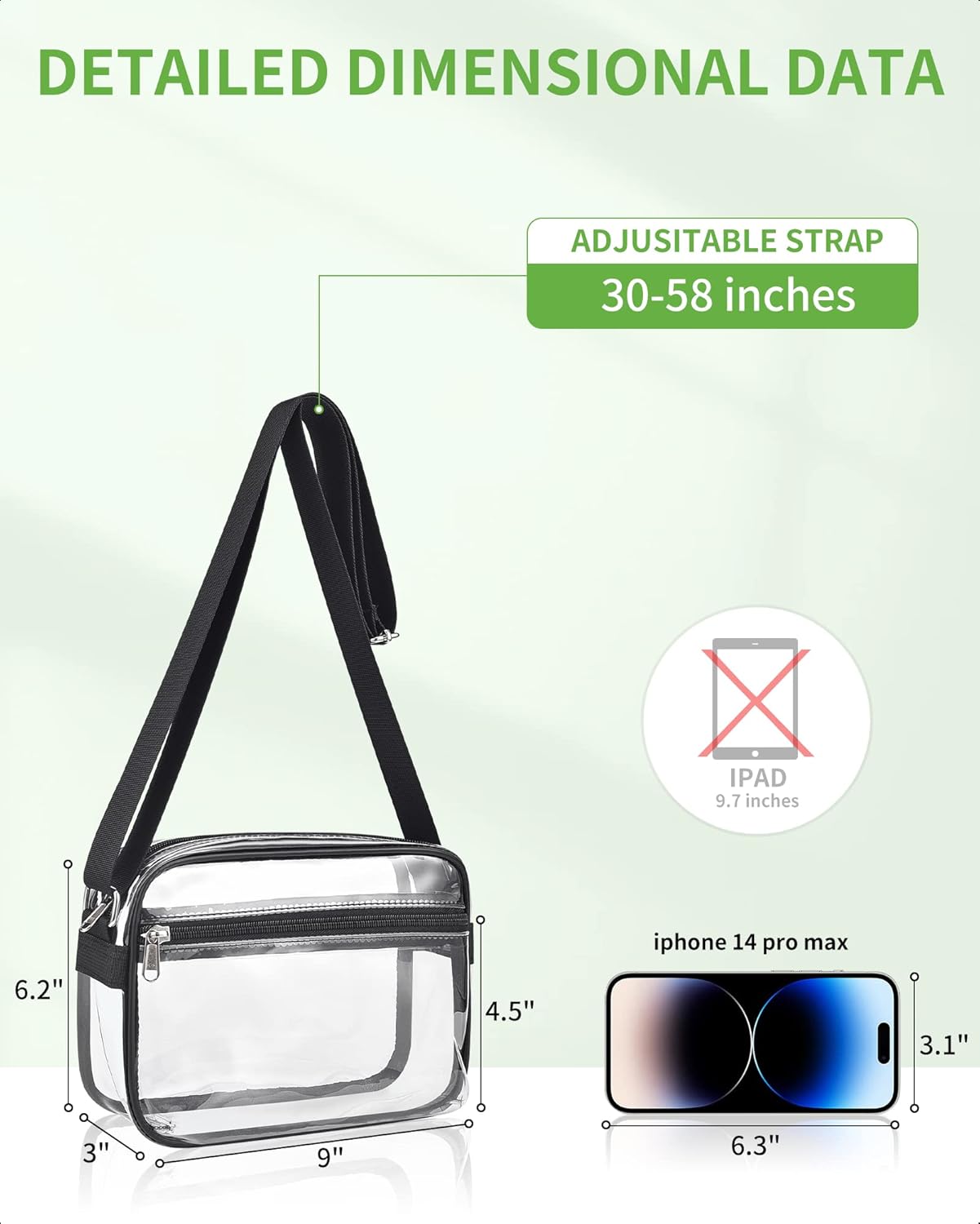 MAY TREE Clear Bag for Stadium Events Small Clear Sports Fan Handbags Purse Transparent Bag with Detachable Strap for Concert