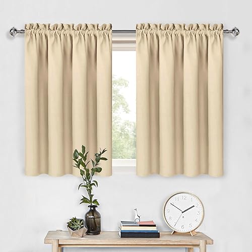 DWCN Cortinas de oscurecimiento de habitación beige para cocinadormitorio, 60 x 36 pulgadas de largo, cortinas de ventana de ahorro de energía para