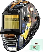YESWELDER Capacete de soldagem de escurecimento automático, bloqueio de luz azul, capa de solda movida a energia solar de cor verdadeira 1/1/1/1 com 2 sensores de arco, máscara de soldador de sombra