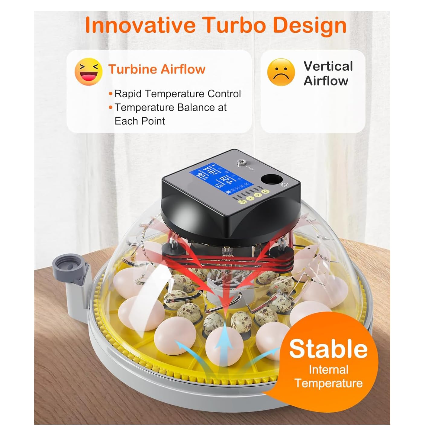 Incubadora de Huevos de Aves,Incubadora Volteo Automatico, Incubadora de 12-24 Huevos,con Control de Temperatura Monitoreo de Humedad,Tapa Transparente ABS,para gallinas,Patos,Gansos,Codornices