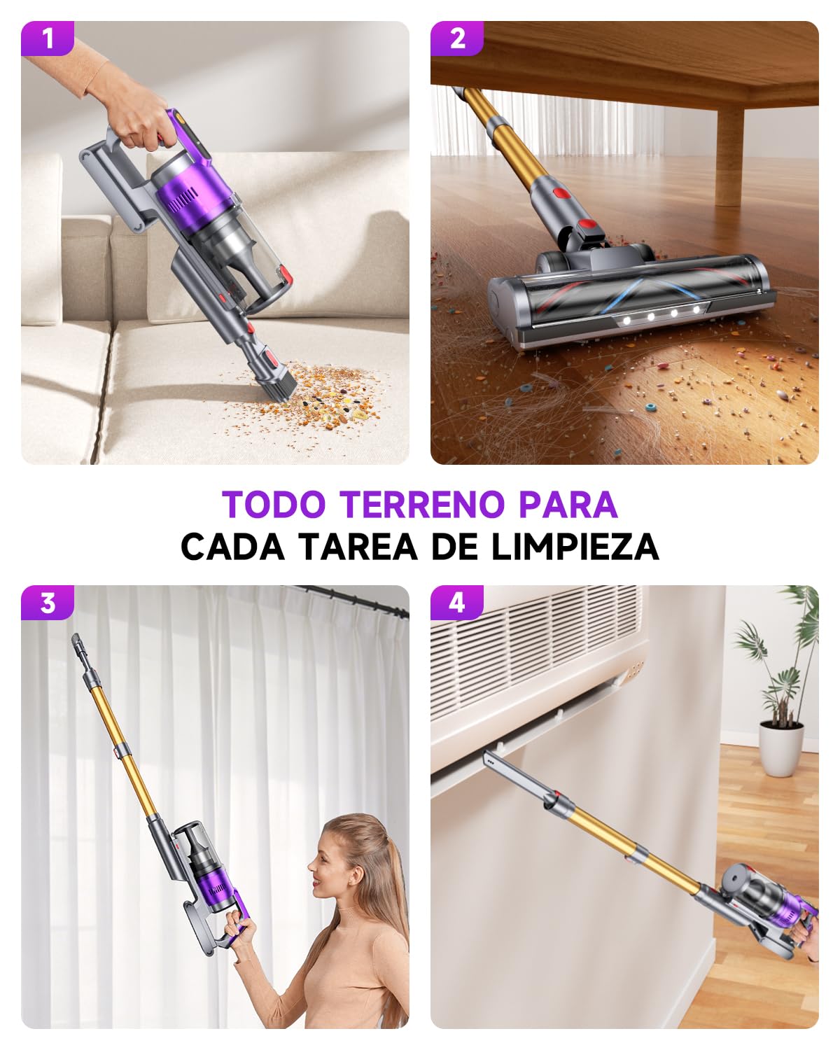 55KPa/680W Aspiradora sin Cable, aspiradora sin Cable Potente hasta 75 Mins, con Smart Screen y Cepillo Antienredos, Alfombra Pelo Mascota Suelo Sofá[Clase de eficiencia energética A+++]