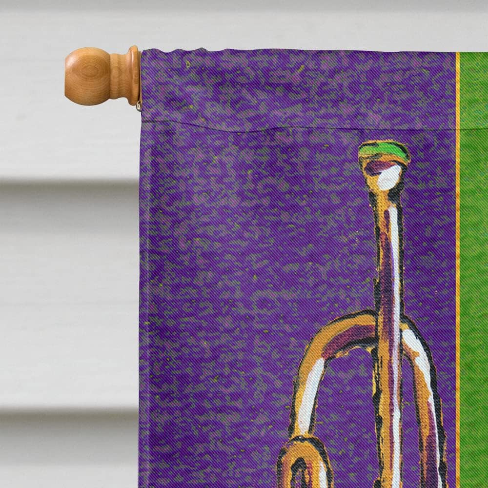 Caroline's Treasures 8372CHF Trumpet Mardi Gras Laissez la bonne Temps Rouler House Flag Large Porch Sleeve Pole Decorative Outside Yard Banner Artwork Wall Hanging, Polyester, House Size, Multicolor