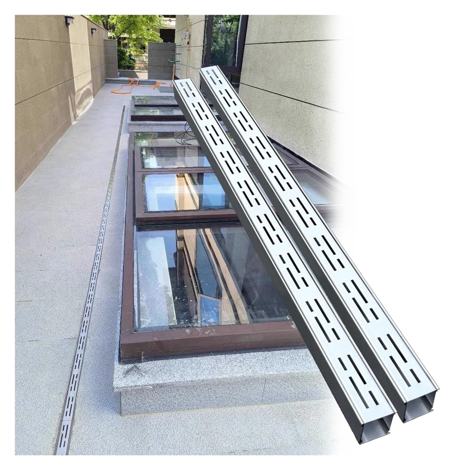 Genérico Sistema de Canal de Drenaje Exterior de Acero Inoxidable de 5 cm de Ancho, desagüe de Zanja Duradero con Rejilla extraíble para una gestión eficiente del Agua y soluciones de paisajismo.