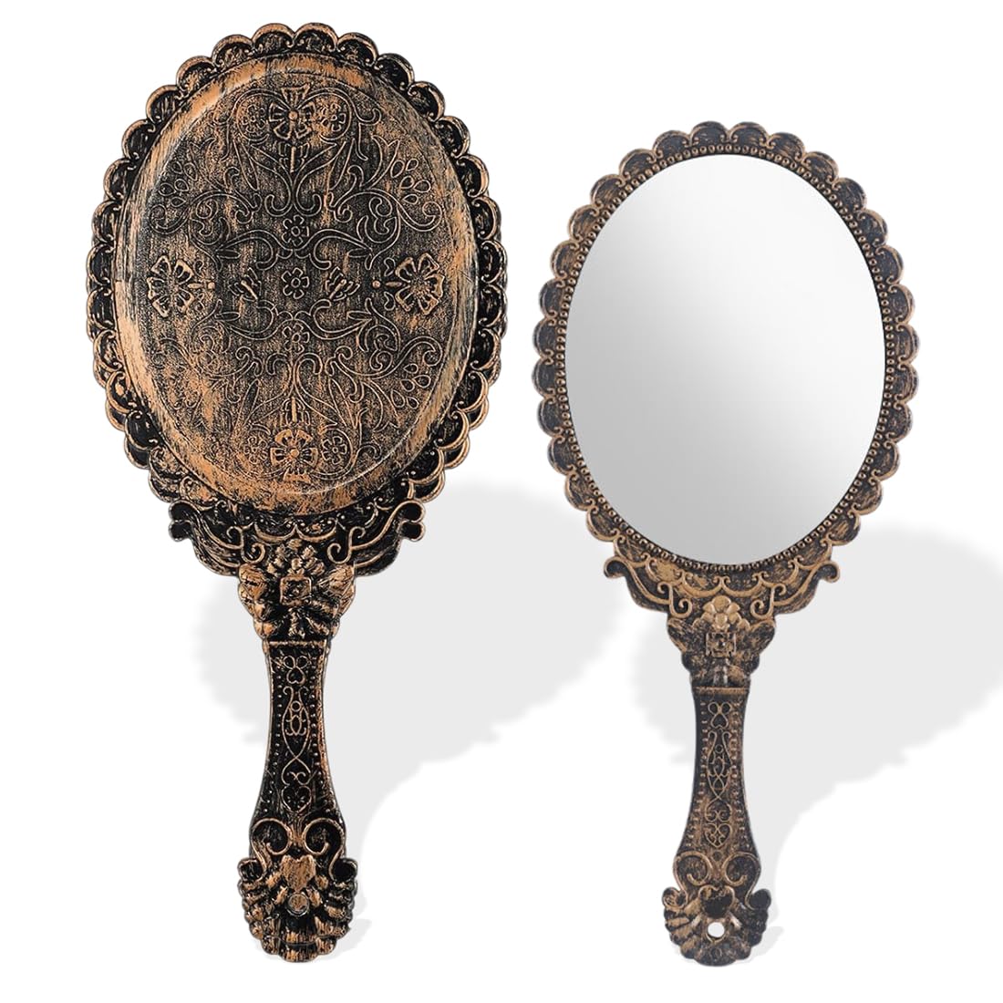2 Pcs Specchio Tascabile Vintage, Specchio da Viaggio, Specchio Portatile Professionale, Specchio con Manico, Perfetto per Radersi o Applicare il Trucco, per Salone Parrucchiere Barbiere