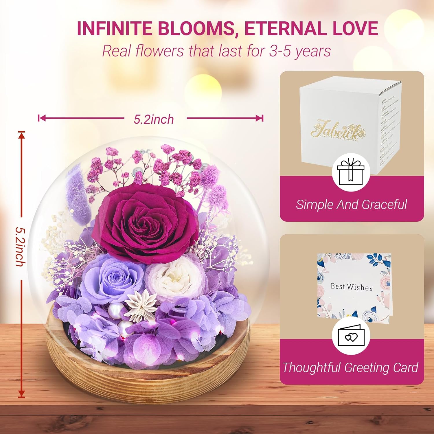 Preserved Flowers Roses in Glass Dome, Forever Flowers for Delivery Prime, Eternal Rose Long Lasting Flowers Gifts for Women Mom Wife Grandma Friends(Purple) - Image 5