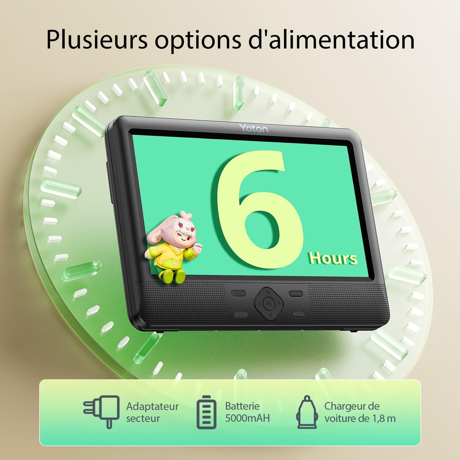 Yoton Lecteur DVD Portable 12,5" 2 écrans 10,5" pour Voiture Multimédia USB/SD/TV HDMI Noir