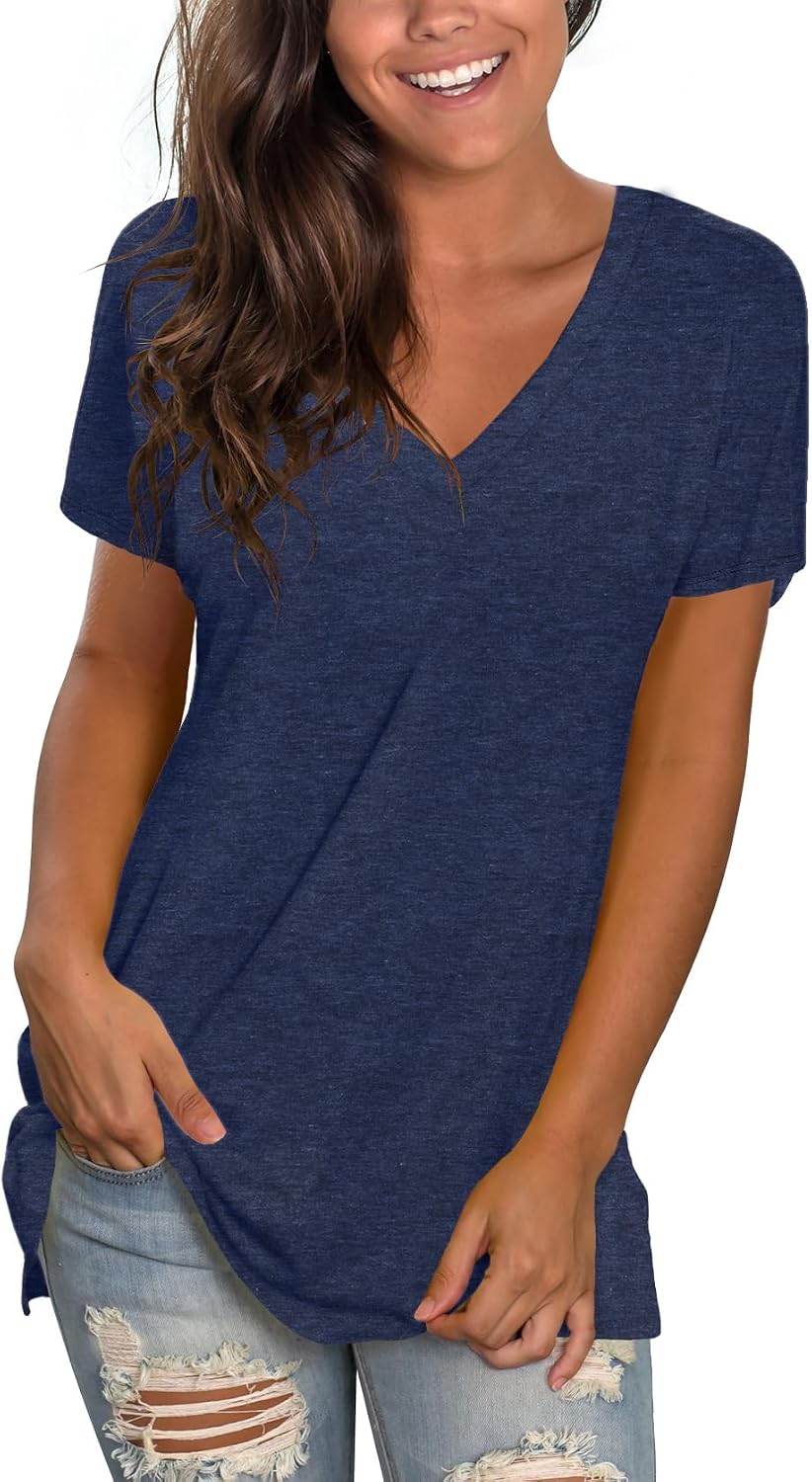 Sipaya Womens T Shirts Basic V Neck Tee Loose Fitting Casual Short Sleeve Tops