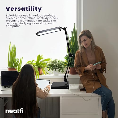 Miniatura 7 de Neatfi Lámpara de mesa con base rectangular, lámpara LED con pantalla acrílica, control táctil, 12 W, regulable, 3 modos de luz, 3000-6500 K,