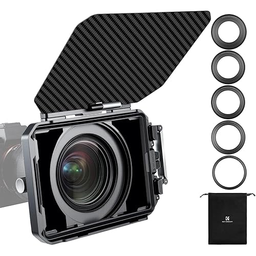 K&F CONCEPT Matte Box, DSLR Camera Matte Box with Carbon Fiber Top Flag, with 67/72/77/82/95mm Adapter Rings for 4x5.65 ND UV Filter/Circular Filter