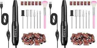 Portable Electric Nail Drill Machine，Compact 20000 RPM USB Manicure Pedicure Efile Nail Drill Kit for Acrylic Nails Gel Polishing Shape Tools with Nail Drill Bits and Sanding Bands-Black (Pack of 2)