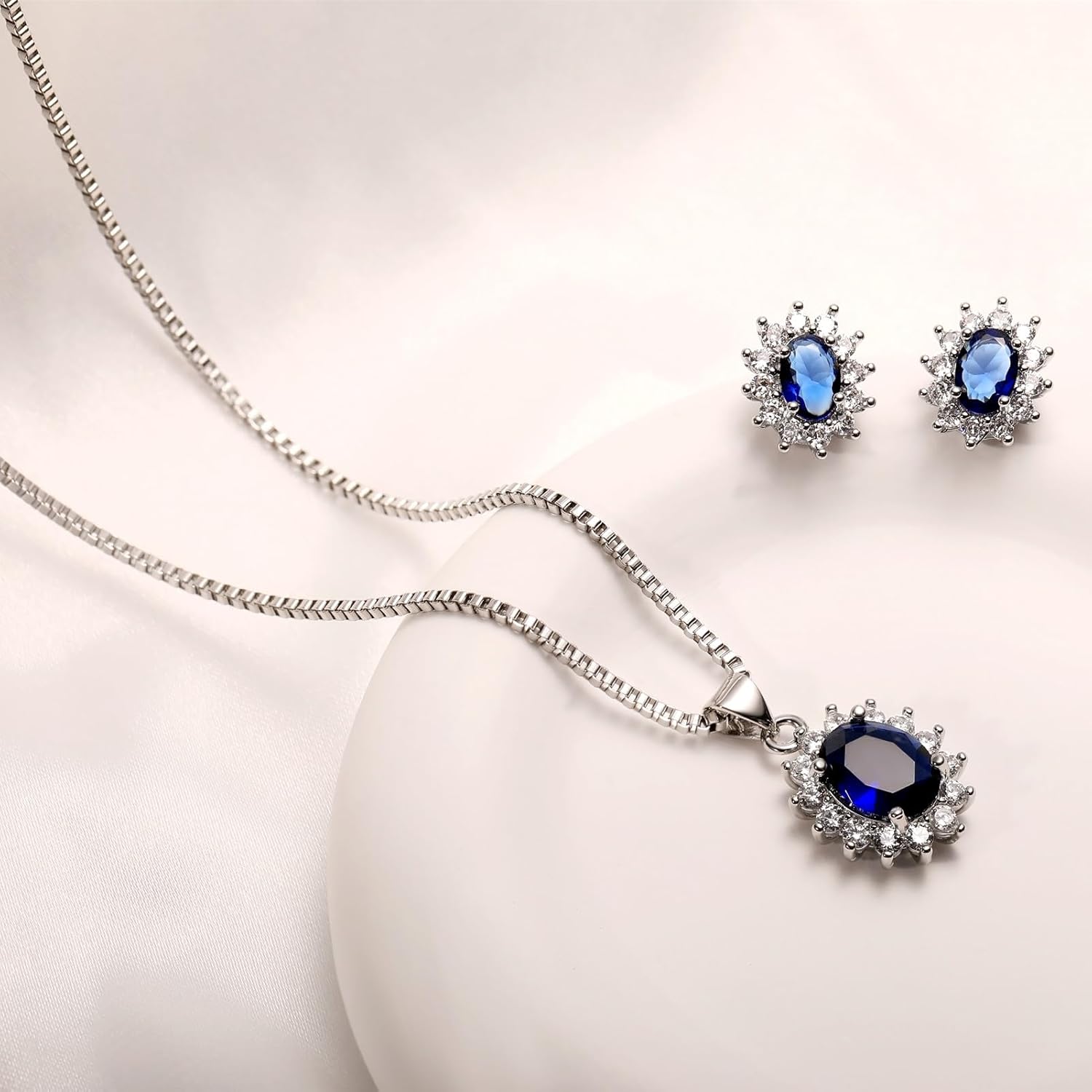 la luen Oval Necklace Stud Earrings Jewelry Set For Women Sparkling Classic Diana Kate Middleton Birthstone Gemstone Fine Jewelry for Her Mom Wife - Image 4