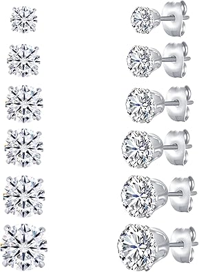 CEJUG Cubic Zirconia Stud Earrings Simulated Diamond CZ Ear Studs Earring Set 5-9mm Womens 14K Cartilage 5-6 Pairs