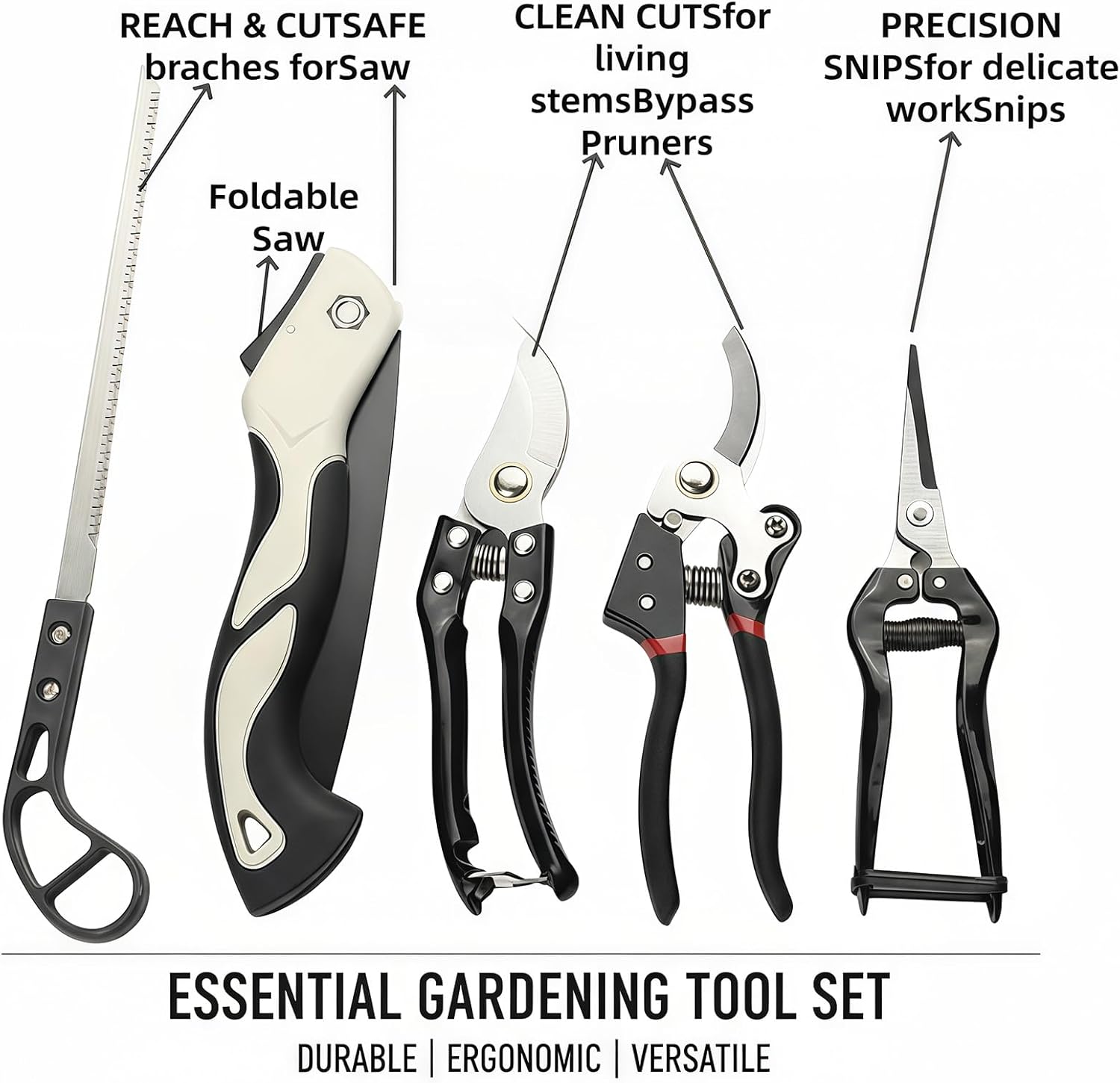 5-Piece Pruning Shears & Folding Saws Set, Stainless Steel Garden Clippers for Tree Trimming, Branch Cutting, Bonsai Care, Camping Heavy Duty Hand Pruners with Non-Slip Grip, Gift Box