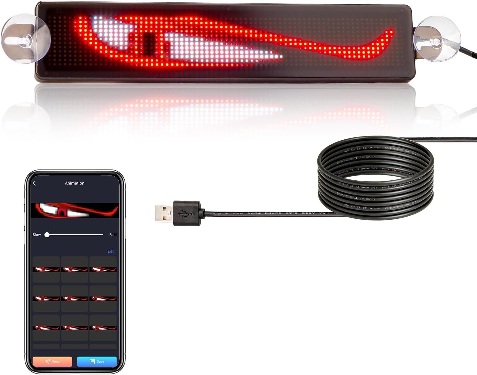 Leadleds Scrolling Led Sign, USB 5V Led Car Sign Bluetooth App Control Custom Text Animation Graffiti Programmable LED Display for Car Store Bar Business(RGB)