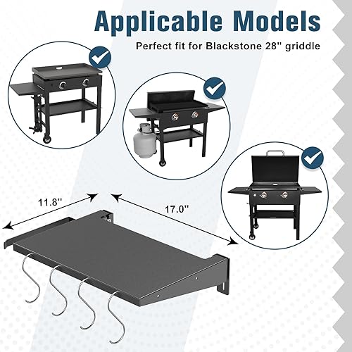 Miniatura 8 de Ruedas giratorias universales y estante lateral para plancha Blackstone de 28 pulgadas, piezas de plancha para accesorios Blackstone con freno,