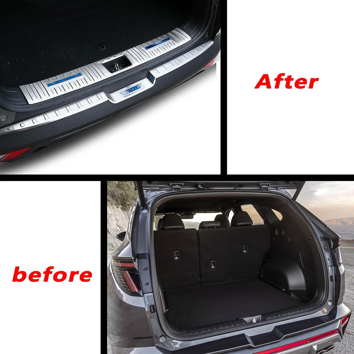 GZBFTDH Compatible for Hyundai Tucson Trunk Sill Trim Plates Guard Bumper Protector 2021 2022 2023 2024 Accessories, Stainless Steel Titanium Brushed Cover Car Parts (Silver, Interior)