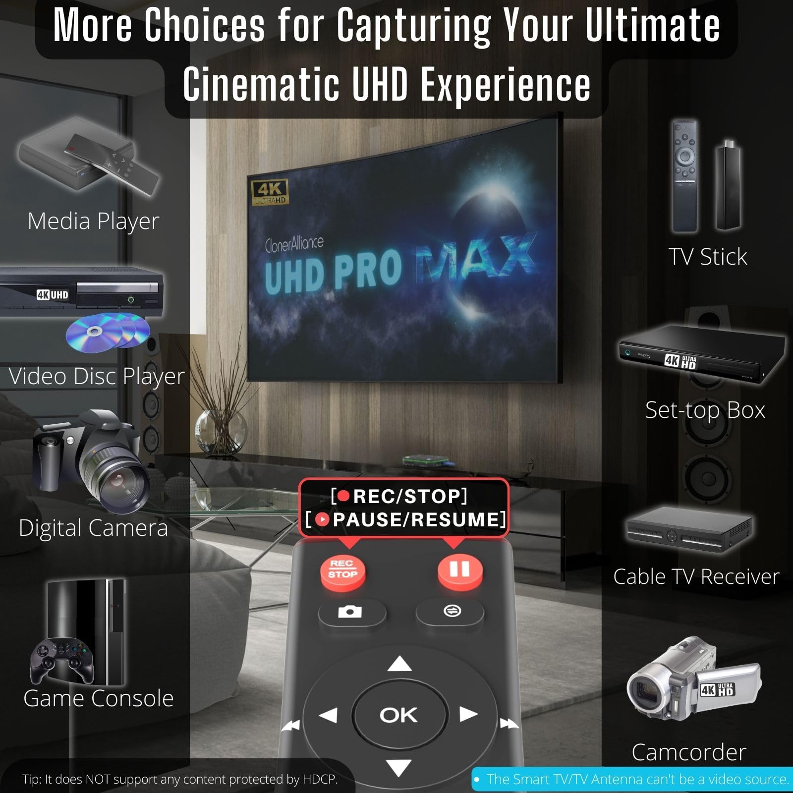 ClonerAlliance Videoregistratore UHD Pro Max 4K@24fps H.265/H.264 HDMI Capture DVR