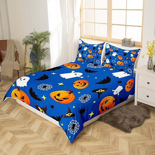 Miniatura 2 de Manfei Juego de funda de edredón con diseño de calabaza, tamaño individual, funda de edredón con 1 funda de almohada, juego de ropa de cama de 2