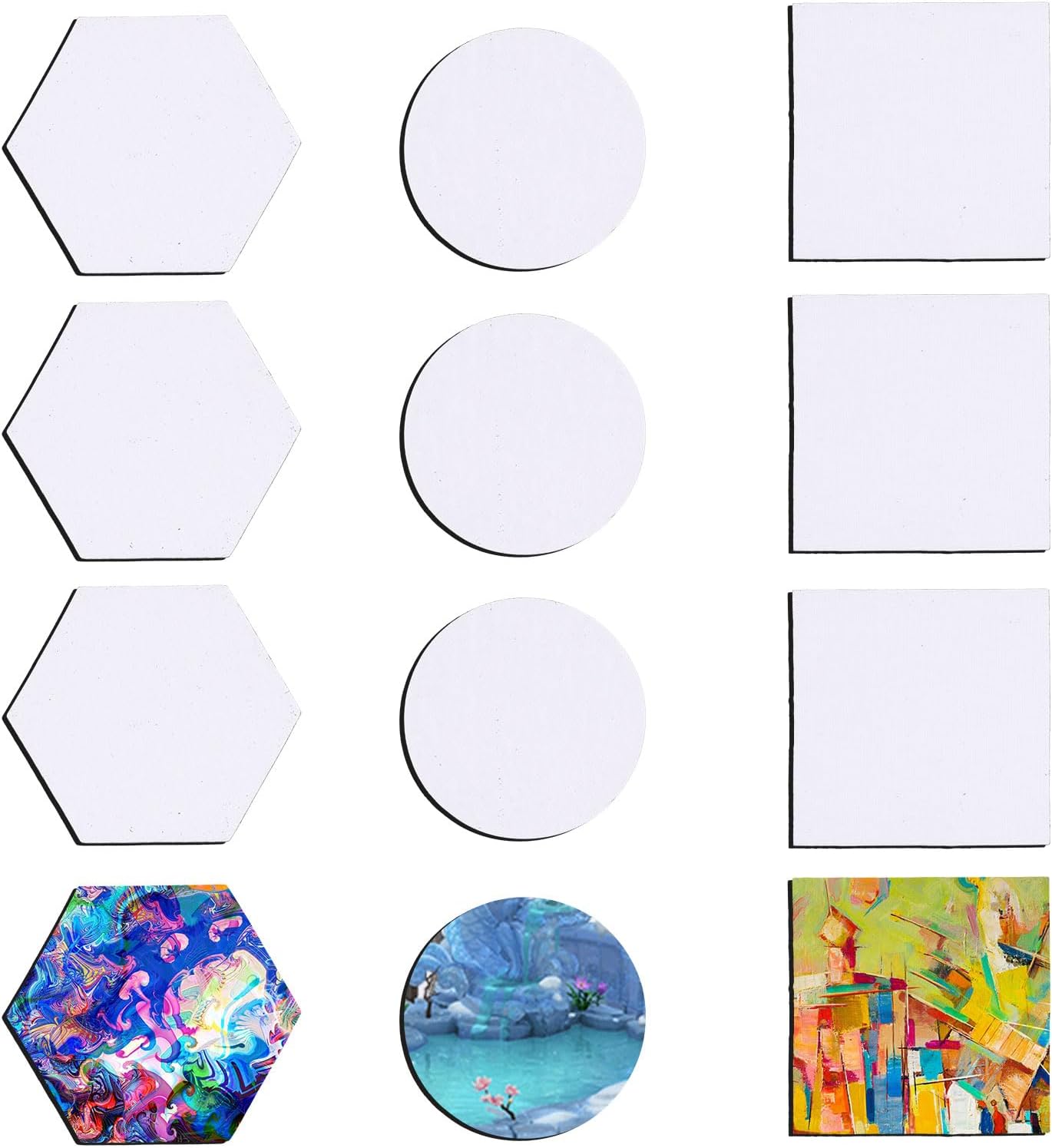 12pcs Magnetic Canvas Painting, Small Painting Canvas Panels Painting Board for Art Watercolor Acrylic Oil Gouache Tempera Paint Student Art Lover Present (Hexagon/Round/Square Shaped)
