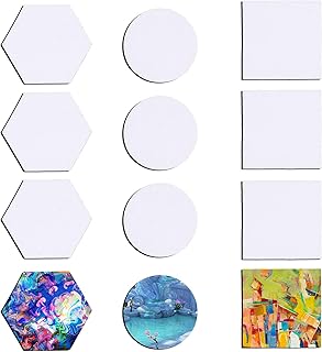 12pcs Magnetic Canvas Painting, Small Magnet Painting Canvas Panels Mini Painting Board for Art Watercolor Acrylic Oil Gouache Tempera Paint Student Art Lover Present (Hexagon/Round/Square Shaped) - Buy now