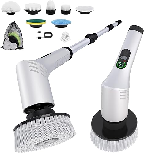 Limpiador eléctrico giratorio, cepillo de limpieza eléctrico para el hogar con pantalla LCD eléctrica, limpiador de baño inalámbrico para limpieza