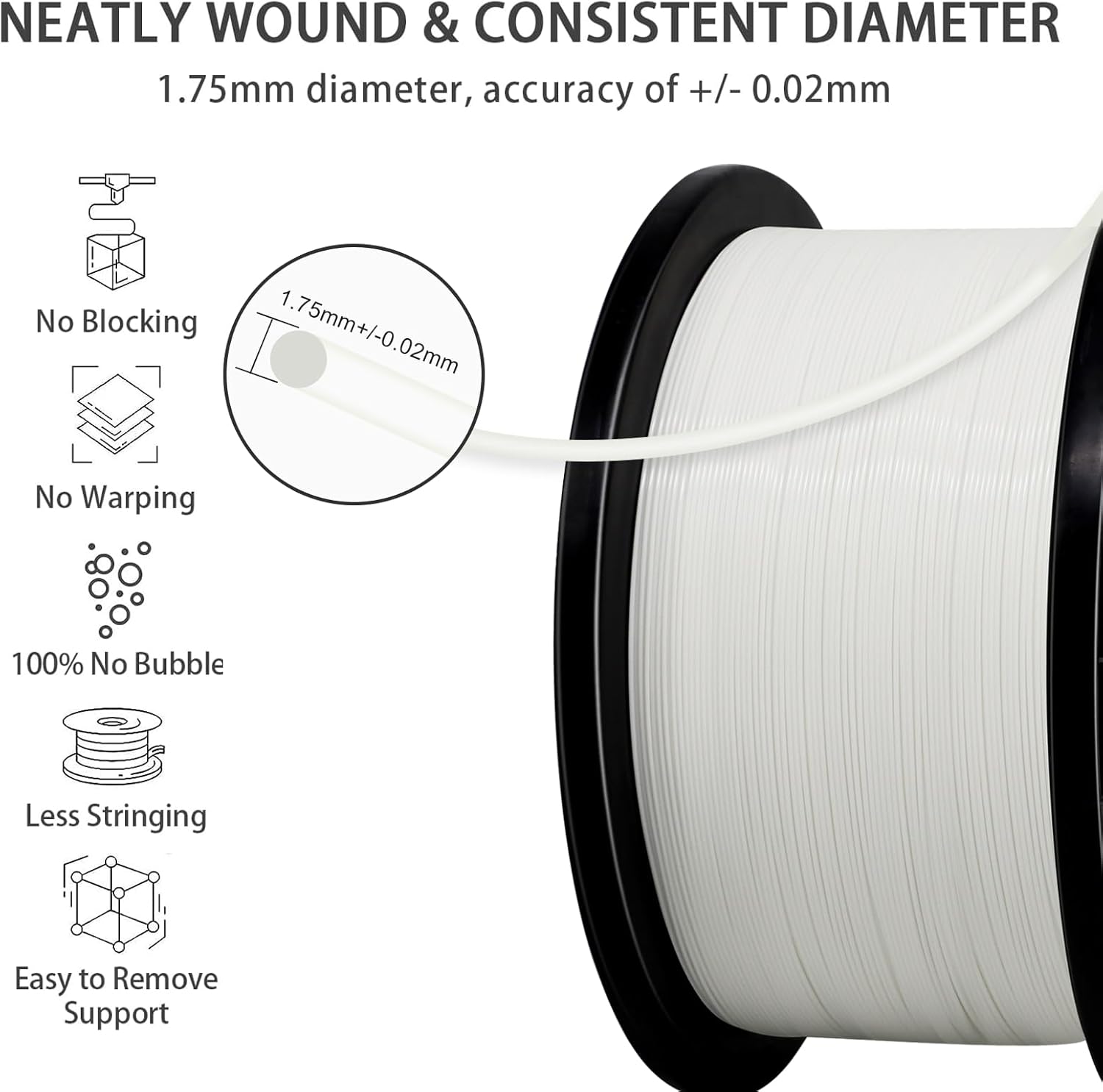 YOUSU 5KG(11lbs) PLA Plus Filament 1.75mm White, PLA+ Filament 1.75mm 3D Printer Filament, Cost Effective Large Roll 3D Printing Filament for Big Projects