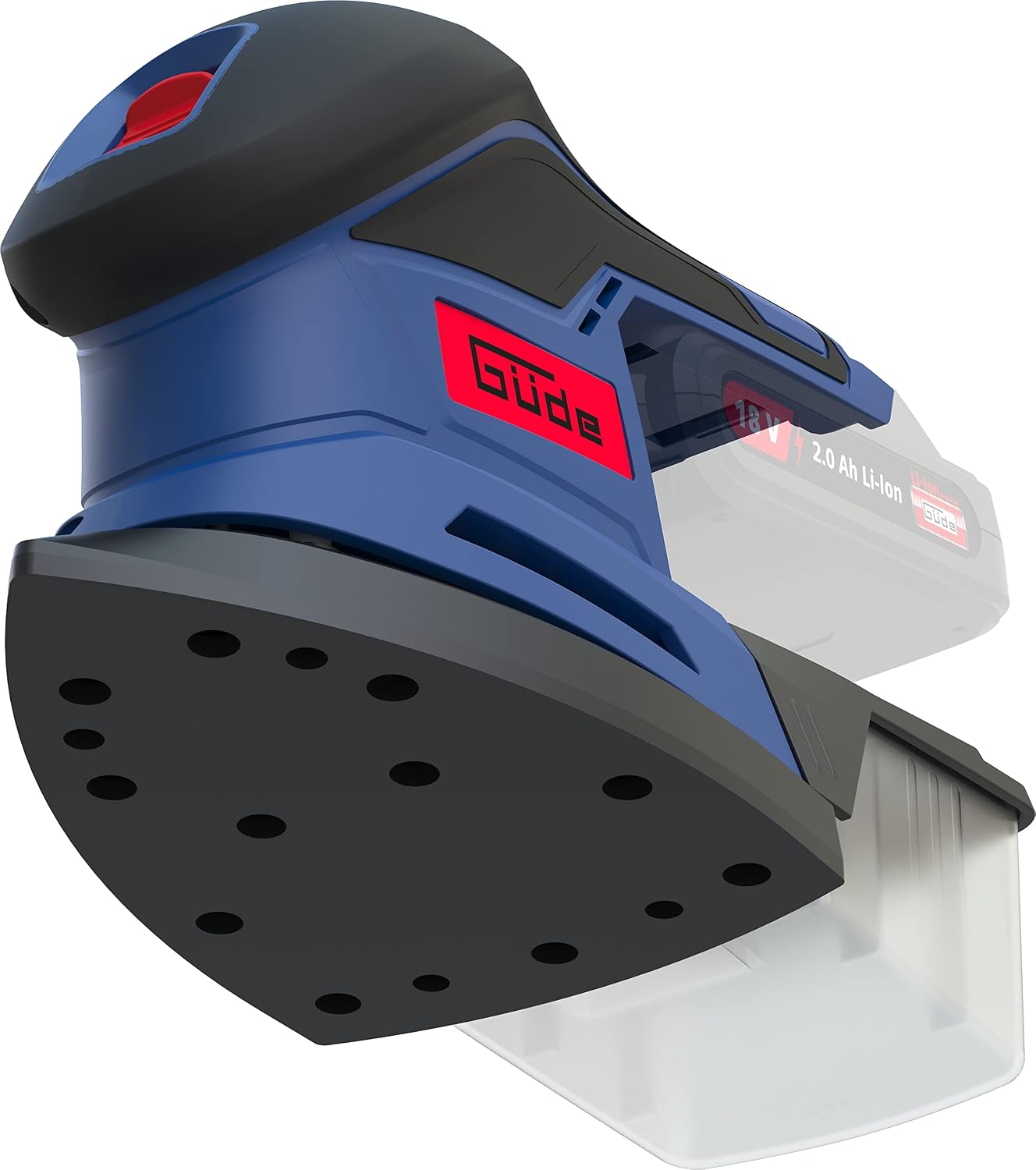 Güde DS 18-0 58481 Battery Delta Sander (18 V, Easy-Energy-Exchange, 150 x 150 x 100 mm Sandpaper, with Dust Catcher Box, Ergonomic Non-Slip Handle with Soft Grip, Battery and Charger Not Included)