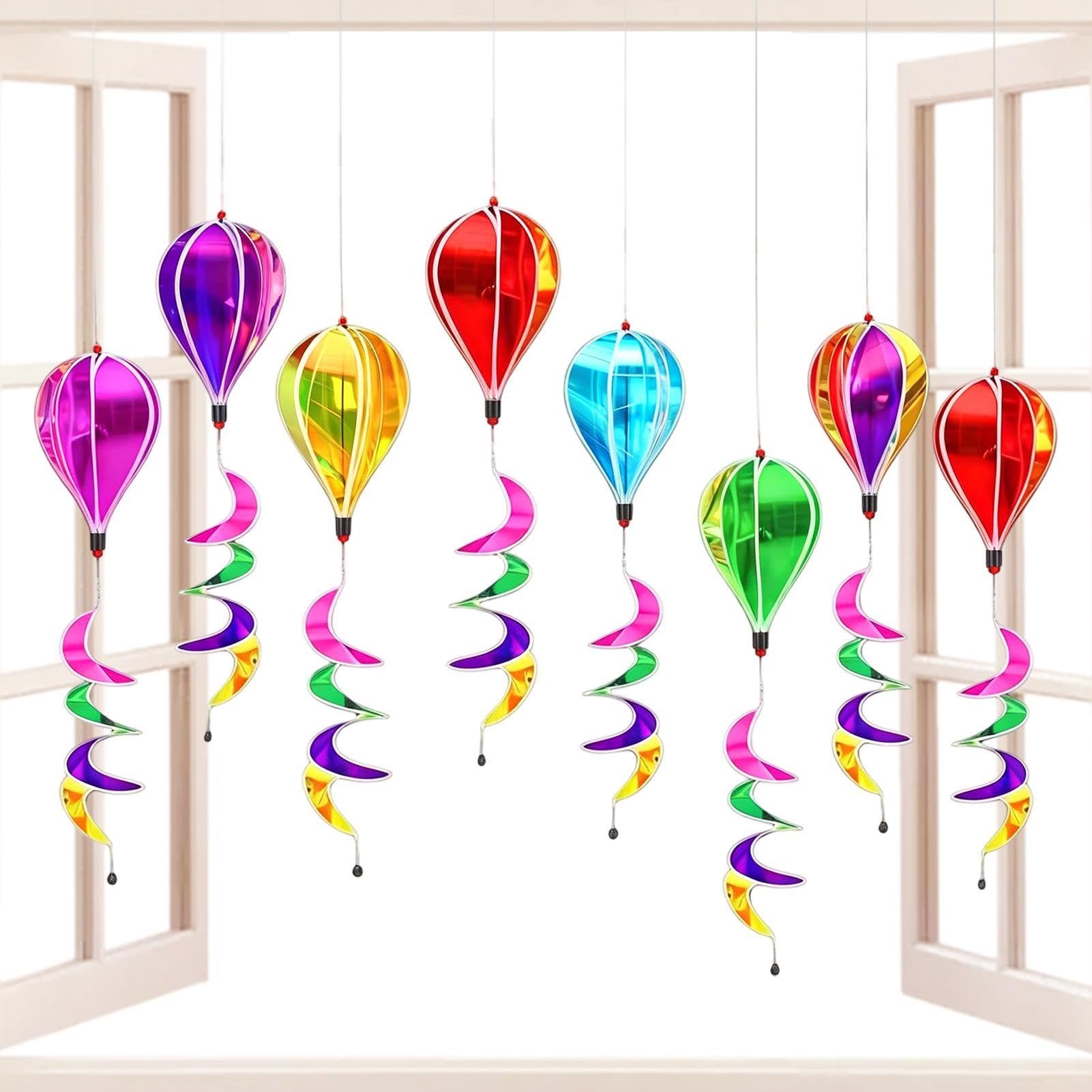 Molino de Viento Globo Aerostático 8 Piezas Colorido Molino Giratorio | Molinillo de Globo Aerostático Plegable Colgable para Jardín Césped Patio Protector Cultivos