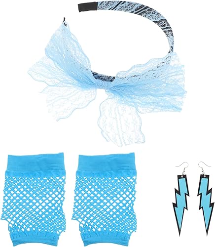 Miniatura 5 de LOGOFUN 80s Retro Party Accessories Lace Headband Neon Earrings Fishnet Gloves for Halloween Costume