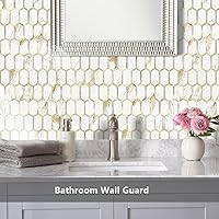 Vista 6 de Vamos Tile Azulejo hexagonal largo para salpicaduras de pared de pelar y pegar - 10 hojas de salpicaduras adhesivas para cocina y baño, aspecto