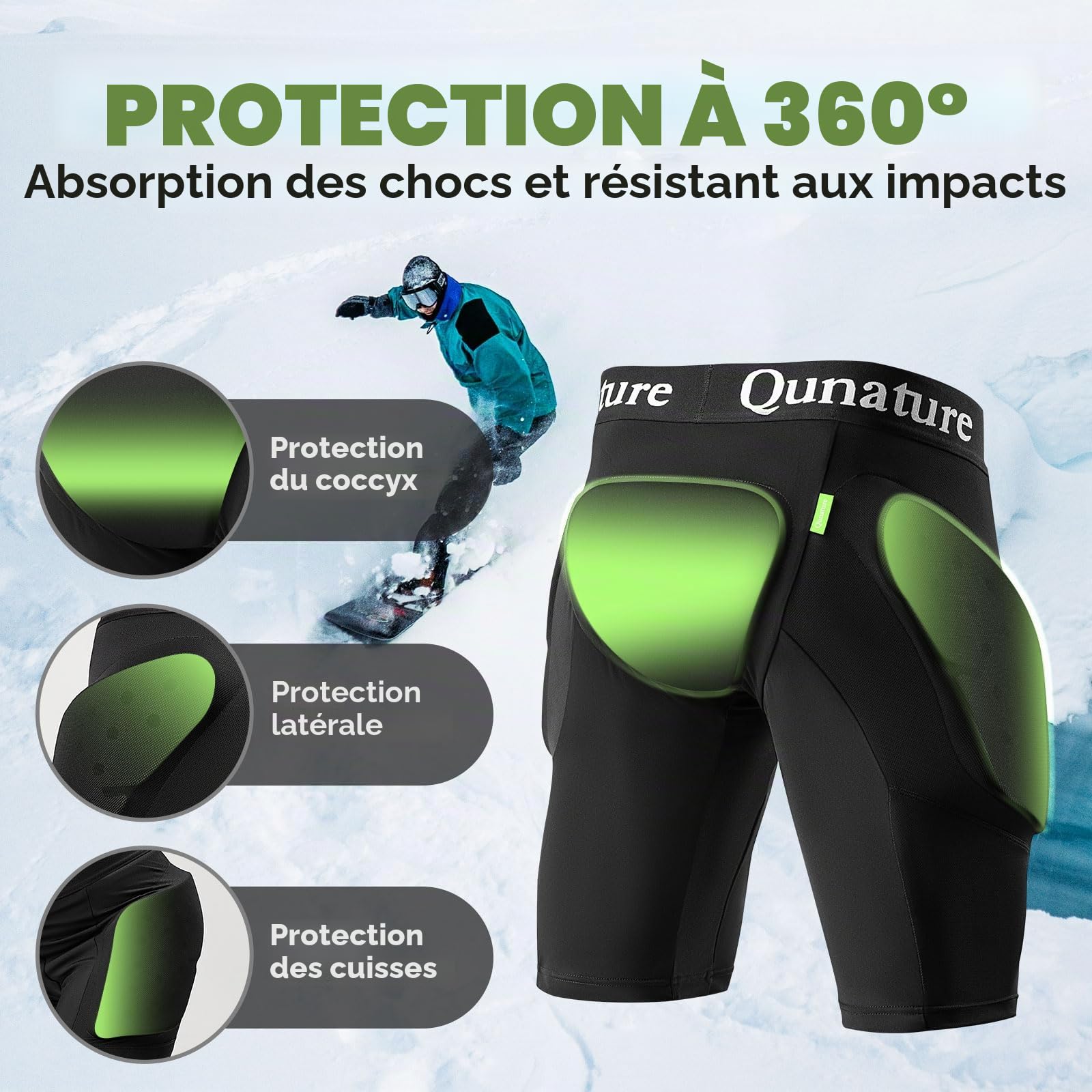 Pantalon de Protection pour Snowboard Équipement de Protection 3D Coussinets de Hanche EVA Short Rembourré pour Hommes et Femmes Style de Base