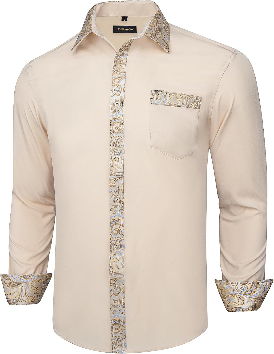 DiBanGu Men's Dress Shirt Rugular Fit Long Sleeve Button Down Shirts Stretch Contrast Wrinkle-Free Shirt for Business