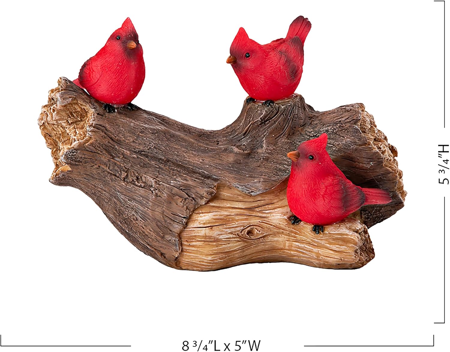 Evergreen Garden 5" H Solar Cardinal Family On Wooden Log, Garden Statues Bird with Solar Outdoor Light for Garden Decor, Cardinals Figurine Decorations for Home Decoration, Housewarming Gifts
