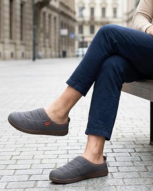 LongBay Mens Slip on Slippers Two-Tone Memory Foam House Shoes Outdoor Gift | Sturdy Nylon Upper, Soft Plush Lining, High-Resilience Memory Foam, Non Slip Rubber Sole, Cozy Shoes for Garden Camping