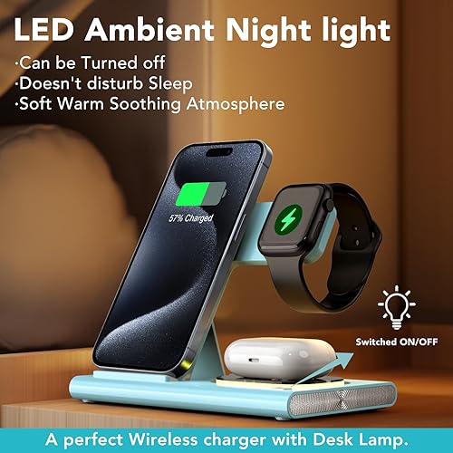 Miniatura 2 de Estación de carga plegable 3 en 1 para productos Apple, cargador inalámbrico rápido, adaptador de base de viaje y luz para iPhone 1514131211XXSXR 8,