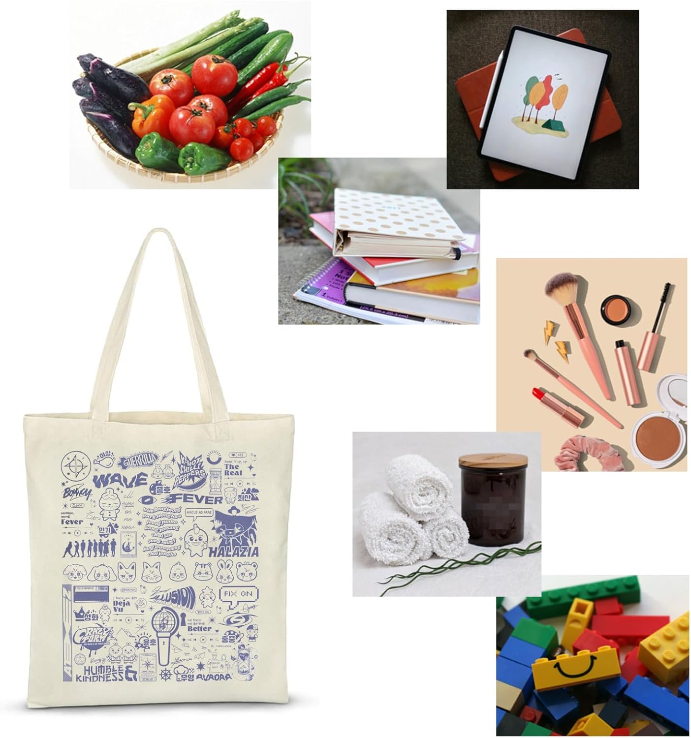 ZJXHPO Kpop Tote Bag Kpop Lover Gift Concert Reusable Grocery Shopping Bag K-pop Shoulder Bag (Wave Kpop Tote), Medium - Image 7