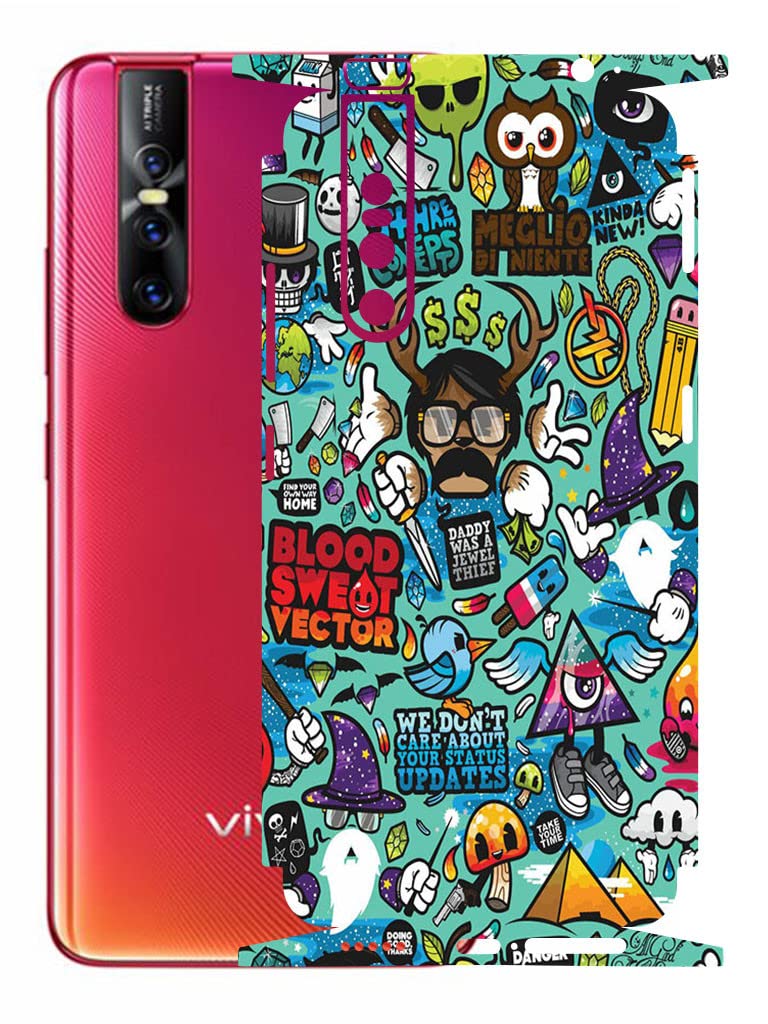 AtOdds - Vivo V15 Pro Mobile Back Skin Rear Screen Guard Protector Film Wrap with Camera Protector (Coverage - Back+Camera+Sides) (Graffiti) (B0B9HTWRX8) Amazon Price History, Amazon Price Tracker