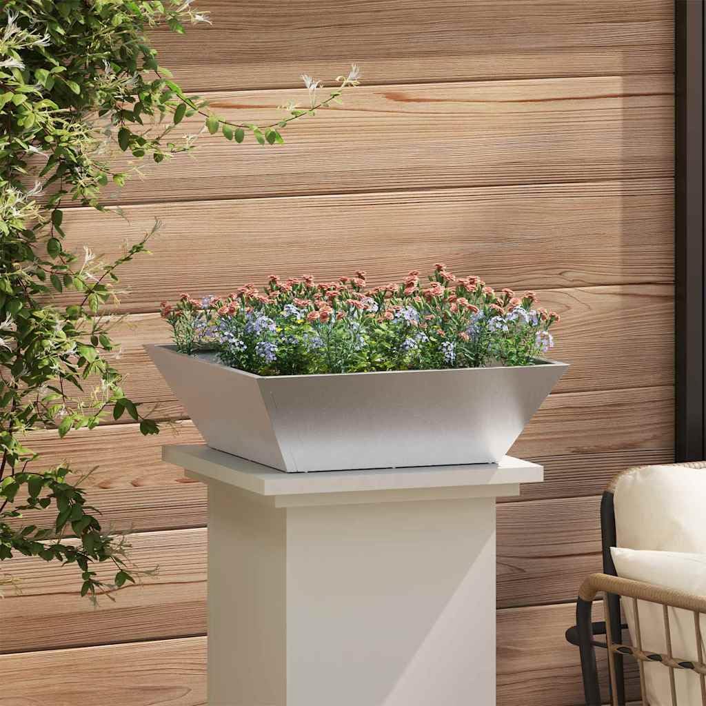 Silberner Garten Pflanzkübel aus Edelstahl 50 x 50 x 15 cm für Terrasse, Balkon, Fensterbank und Outdoor Deko, geeignet für Blumen Kräuter Gemüse drinnen und draußen