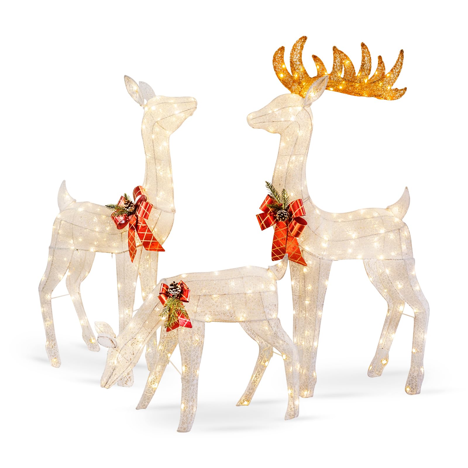 3-Piece Reindeer Family, Lighted Christmas Deer Family Set with 330 Lights 53" Buck 45" Doe 21" Fawn, Christmas Decorations Outdoor/Indoor, Holiday Decor for Lawn Garden Yard (White)