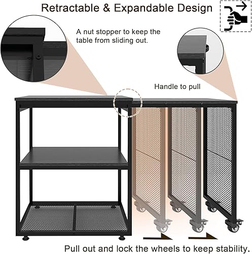 Miniatura 3 de Natwind Soporte de impresora grande con estantes de almacenamiento, mesa extensible para manualidades en casa, escritorio de organización de oficina