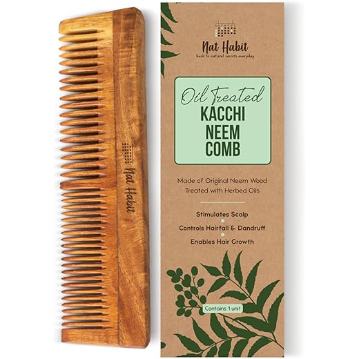 Kacchi Neem Wooden Comb - Dual Tooth