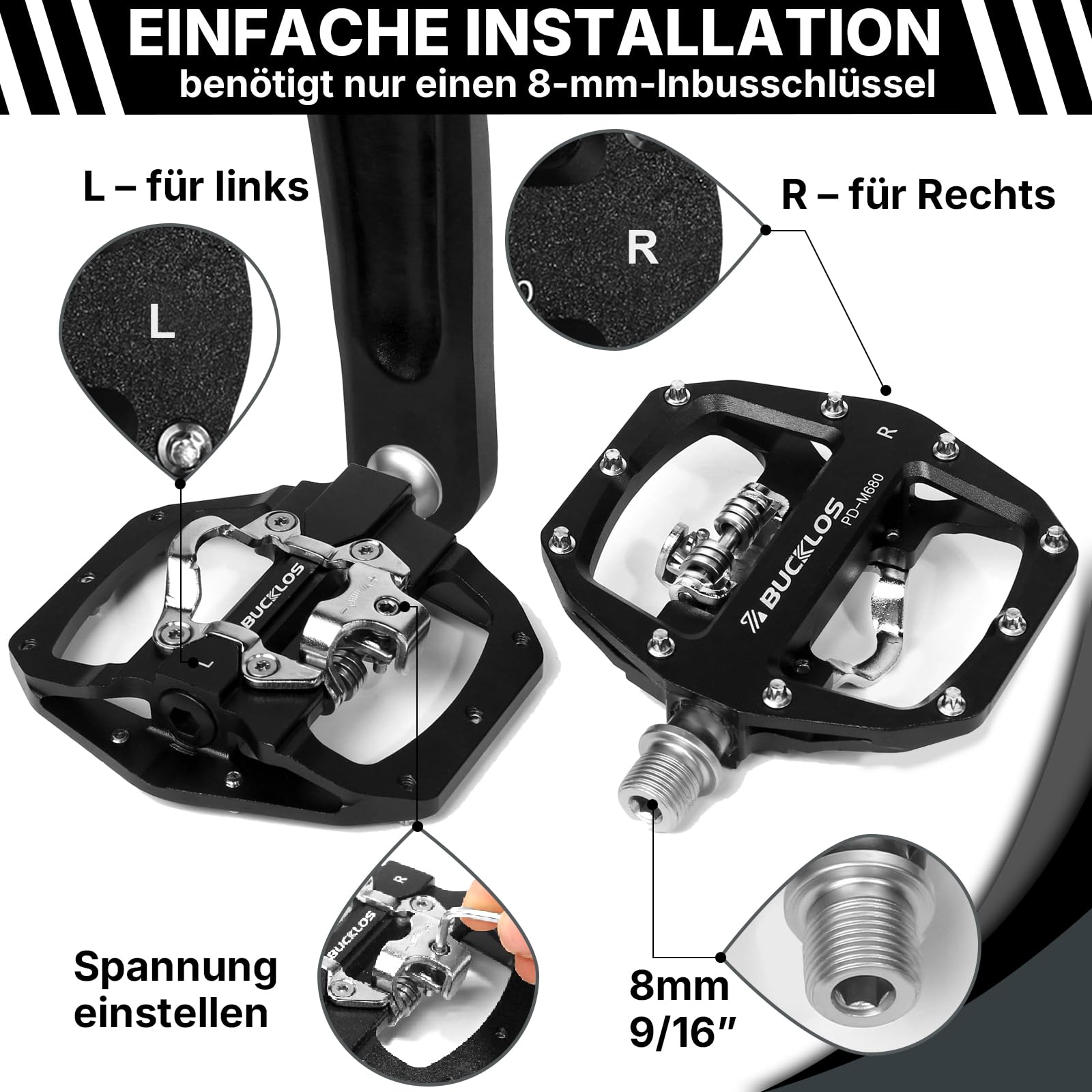 Pedali SDD per bicicletta – pedali a scatto per mountain bike in alluminio con lato piatto SPD – pedali a scatto MTB per bici da corsa con cuscinetti sigillati compatibili con pannelli SPD