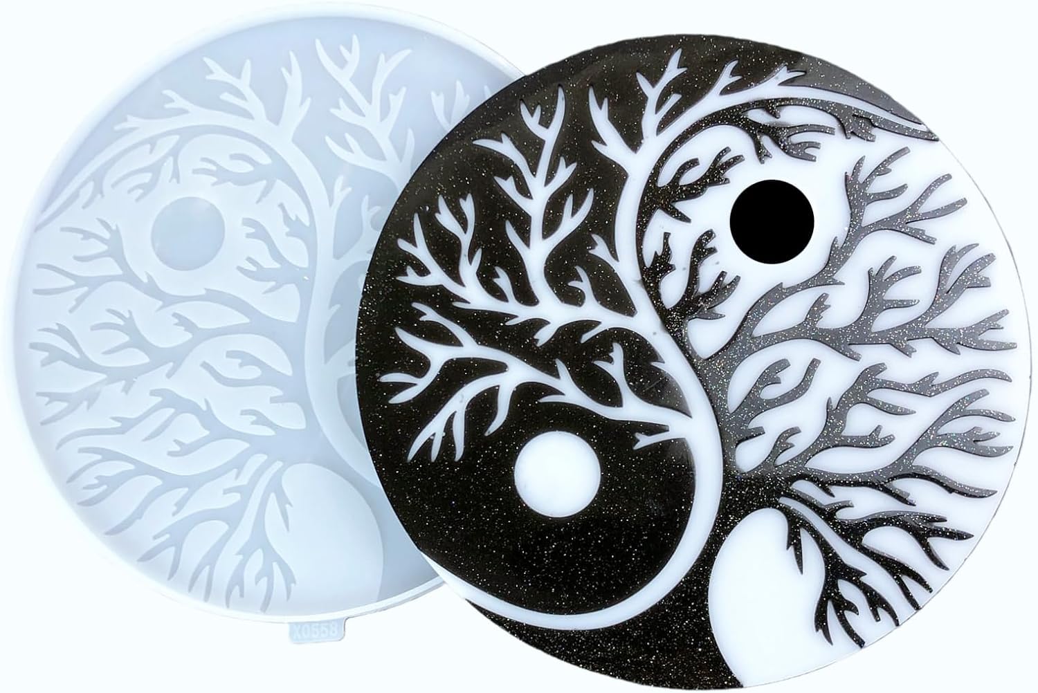 Silicone Molds for Resin, Tree of Life Yin Yang Silicone Mold, Bedroom and Living Room Wall Decor Resin Casting Mould, 10 inch Tai Chi Decorative Round Tree Pattern