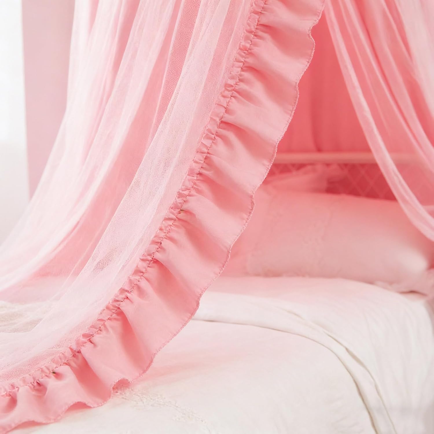 BK&MF Princess Hanging Dome Bed Canopy, Double-Layer Blackout Bed Curtain, Ceiling-Mounted Bed Tent Reading Nook Canopy for Kids & Adults Bedroom Decor,Pink 2,60cm(23.62in)