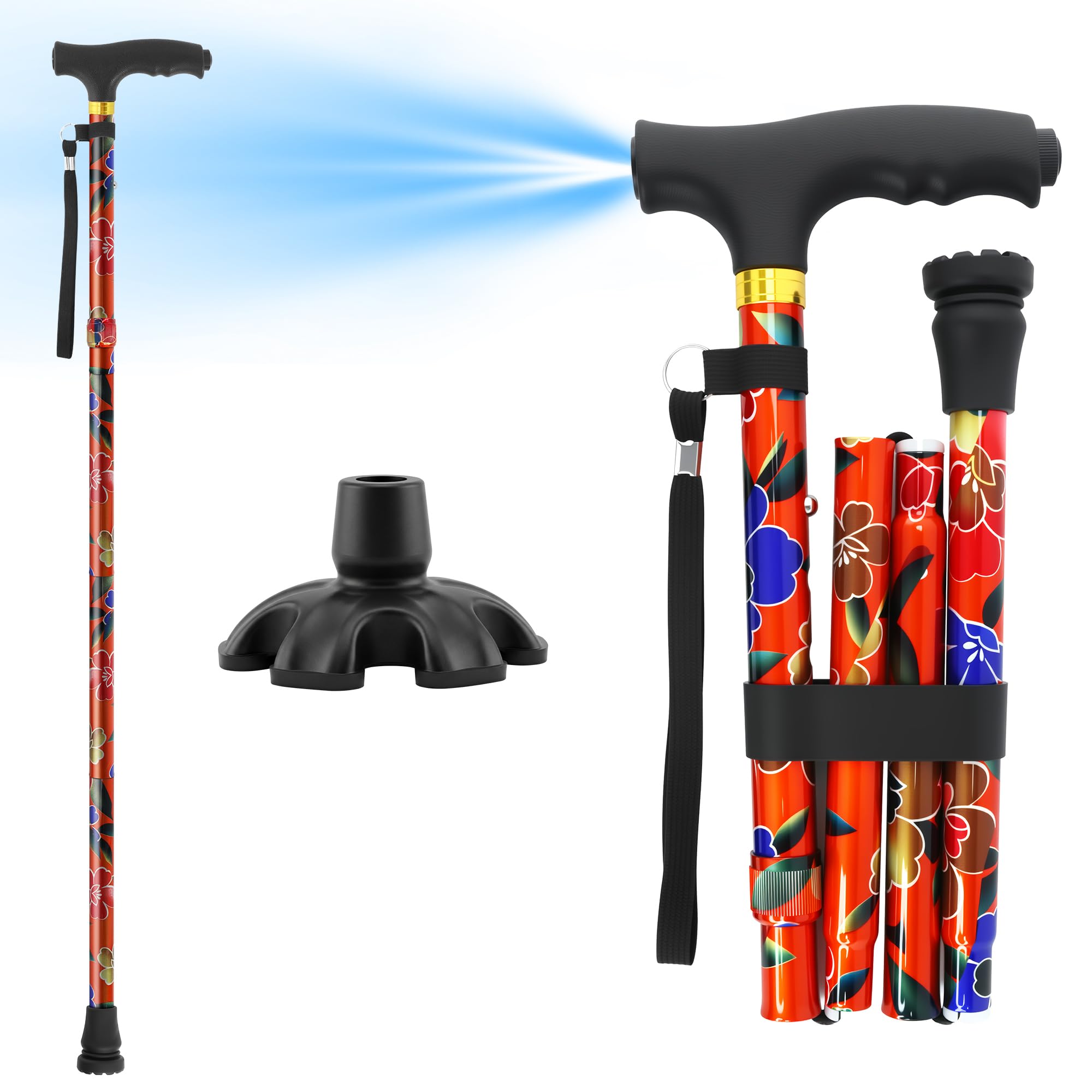 Walking Cane LIXIANG Cane for Man/Woman | Mobility &amp; Daily Living Aids | 5-Level Height Adjustable Walking Stick | Comfortable Plastic T-Handle Portable Walking Stick Folding Cane