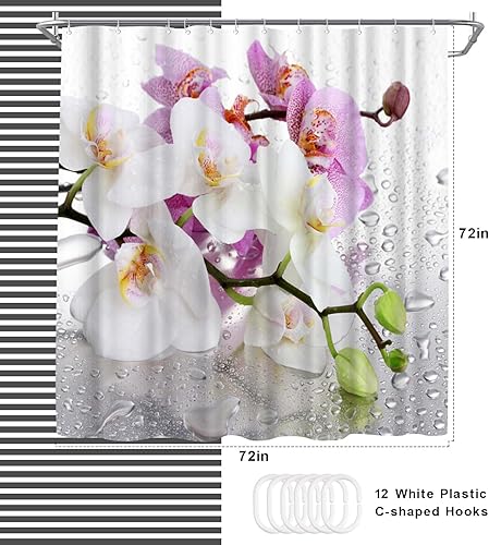 Miniatura 4 de WELMECO Cortina de ducha de flores de orquídea, cortina de ducha floral de 72 x 72 pulgadas, tela de poliéster, decoración de baño